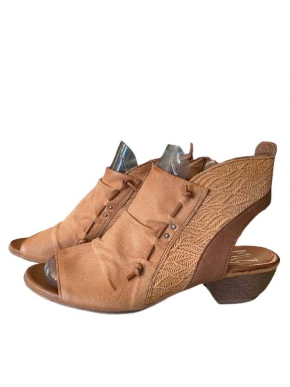 Miz Mooz Women’s Celia Tan Leather Peep Toe Bootie Size 7.5 - 8 Boho Sandal - Picture 5 of 13